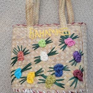 Bahamas Straw Tote with Flowers